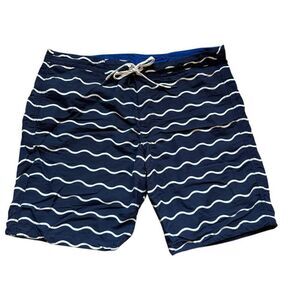 Mens Gap Navy Blue Doodle Marine Wave Board Shorts Swimming Trunks - Sz L